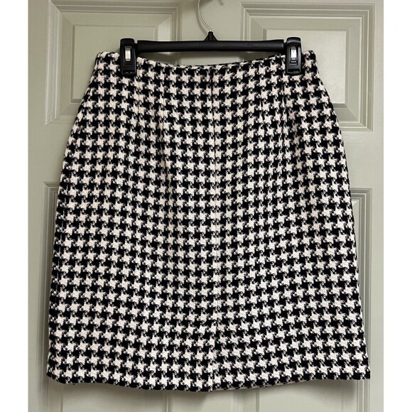 CHADWICKS Black White Houndstooth Pencil Skirt Women 10 Petite Wool Lined Career - Picture 4 of 10
